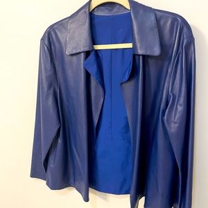 Custom made blue leather blazer size 14